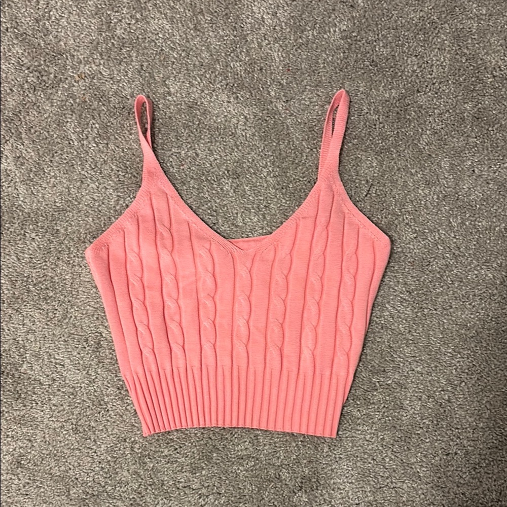 Pink Crop Top with V-neck and Spaghetti Straps
